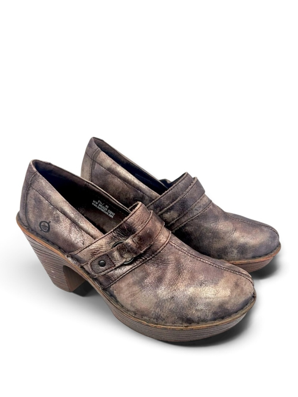 Born Burnished Bronze Leather Platform Heeled Clog Shoes Size 8.5 Fairy Grunge
